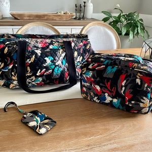 Vera Bradley Weekender Set with Blush & Brush Makeup Bag and Luggage Tag